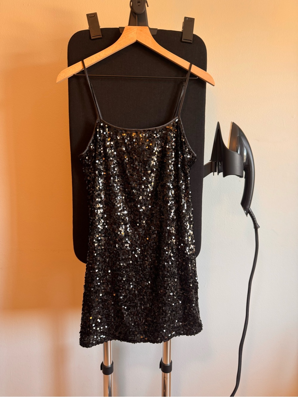 H&M Black Sequin Slip Mini Dress
